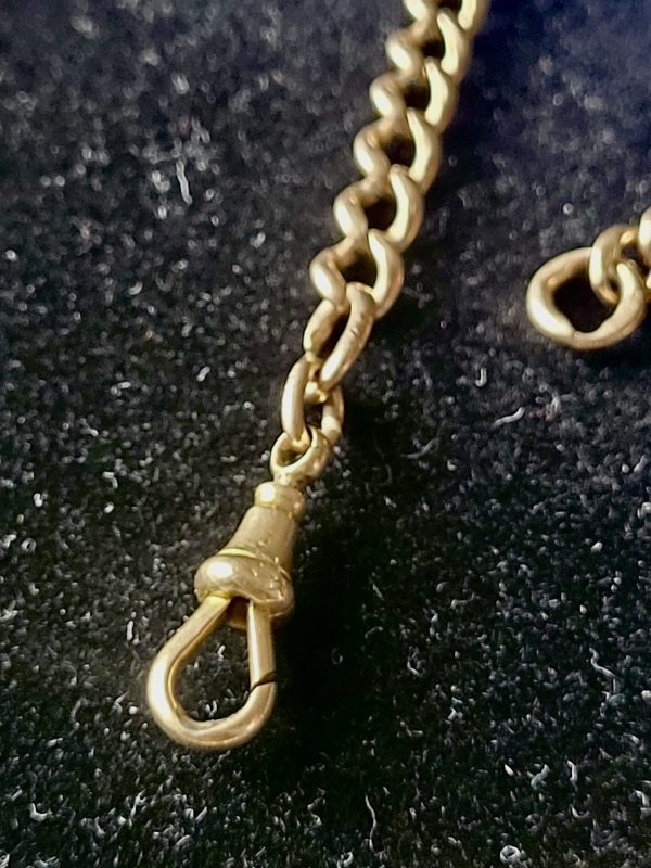 Antique 9K Gold Albert Pocket Watch Chain – 15.5” Heavy 26.22g Solid Curb Link (c.1900) - Image 7