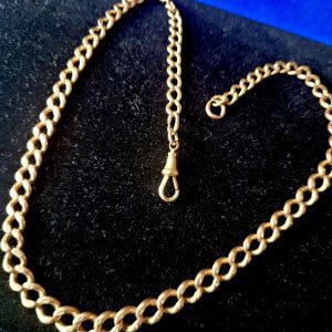 Antique 9K Gold Albert Pocket Watch Chain – 15.5” Heavy 26.22g Solid Curb Link (c.1900)