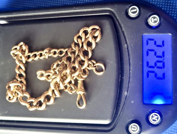 Antique 9K Gold Albert Pocket Watch Chain – 15.5” Heavy 26.22g Solid Curb Link (c.1900) - Image 2