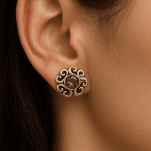 925 Sterling Silver Amethyst Stud Earrings – Ornate Vintage-Style Scroll Design – 2.67g