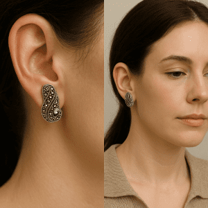 Vintage Sterling Silver Marcasite Clip-On Earrings – Ornate Swirl Design – 6.97g