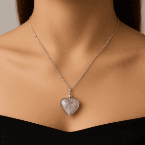 925 Sterling Silver Pink Murano-Style Heart Pendant Necklace – 16 Inch – 7.07g