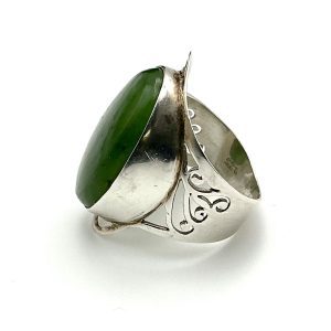 925 Sterling Silver Artisan Jadeite Ring – Size P/Q – 8.04g
