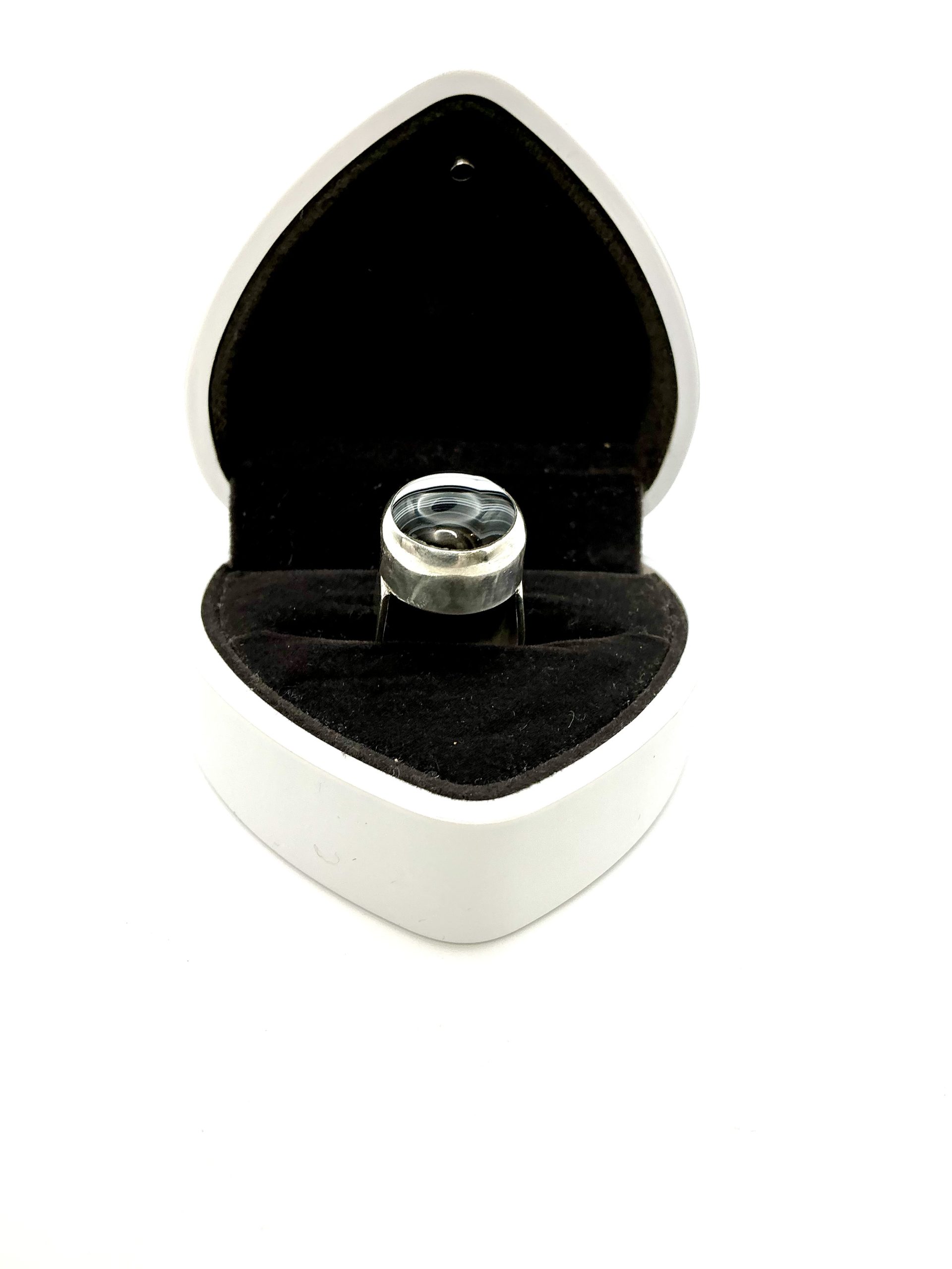 Vintage 925 Sterling Silver Statement Ring with Banded Agate – Size L/M – 10.87g - Image 4