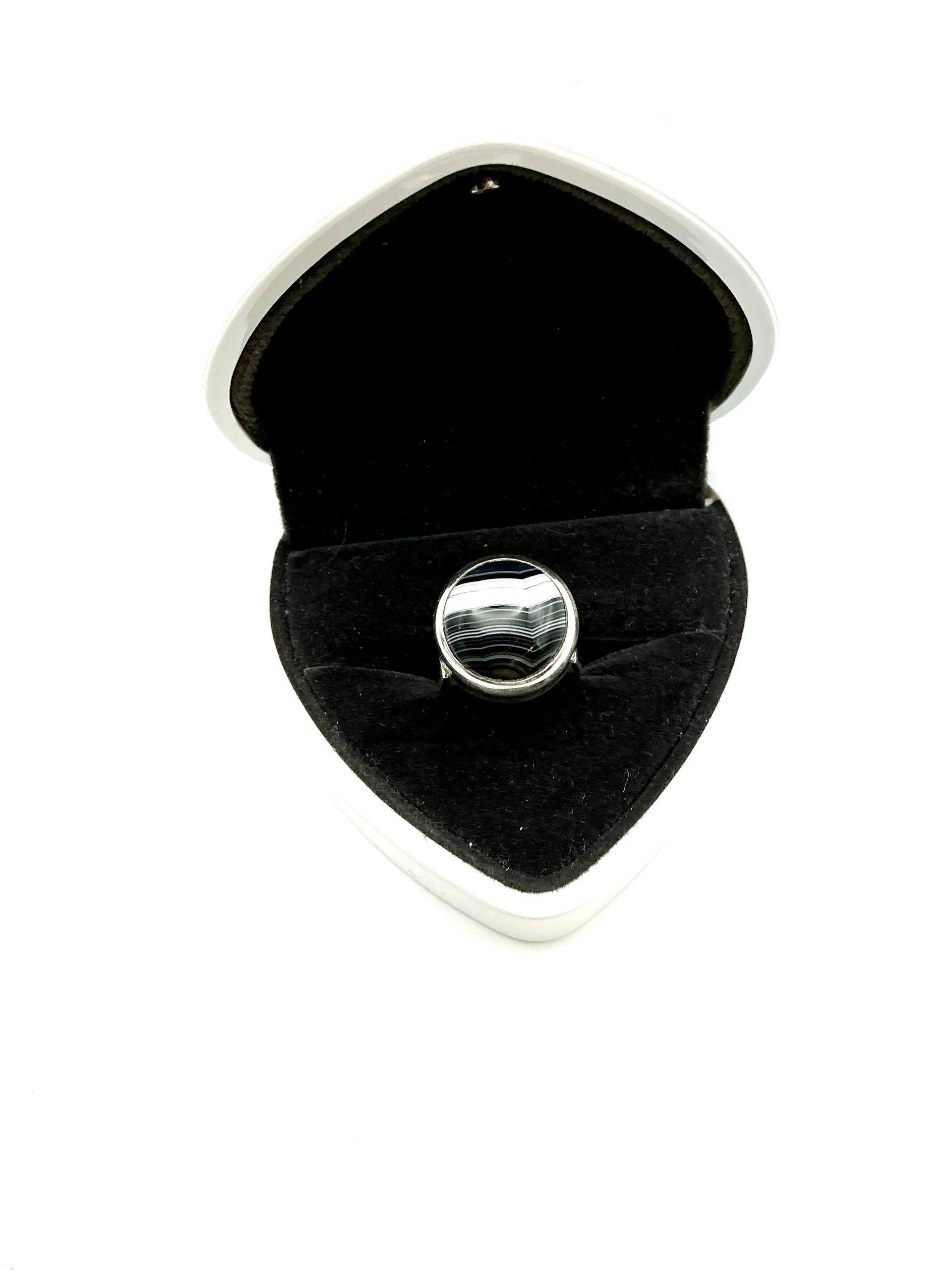 Vintage 925 Sterling Silver Statement Ring with Banded Agate – Size L/M – 10.87g - Image 5