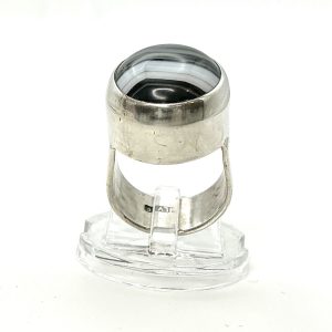 Vintage 925 Sterling Silver Statement Ring with Banded Agate – Size L/M – 10.87g