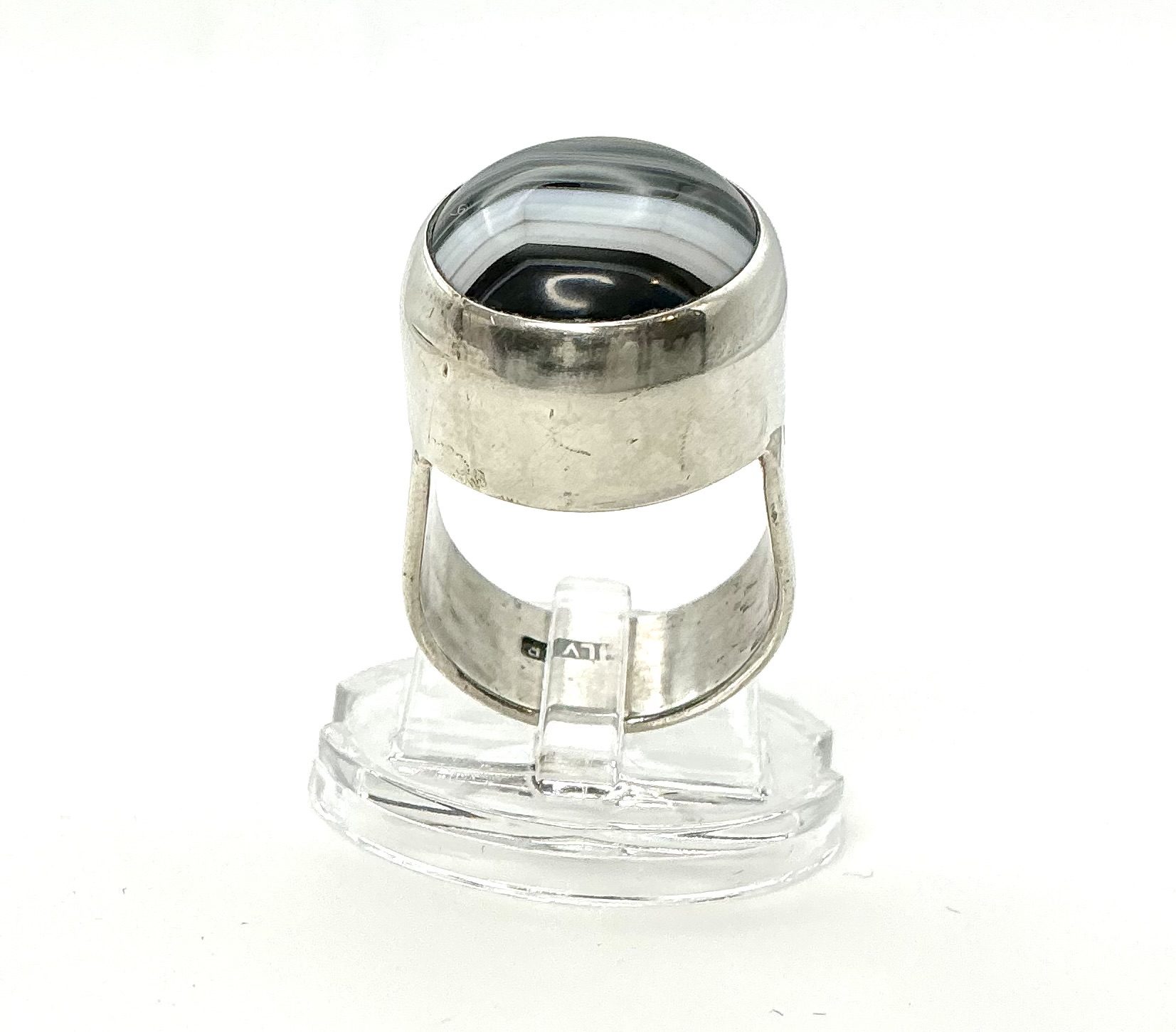 Vintage 925 Sterling Silver Statement Ring with Banded Agate – Size L/M – 10.87g