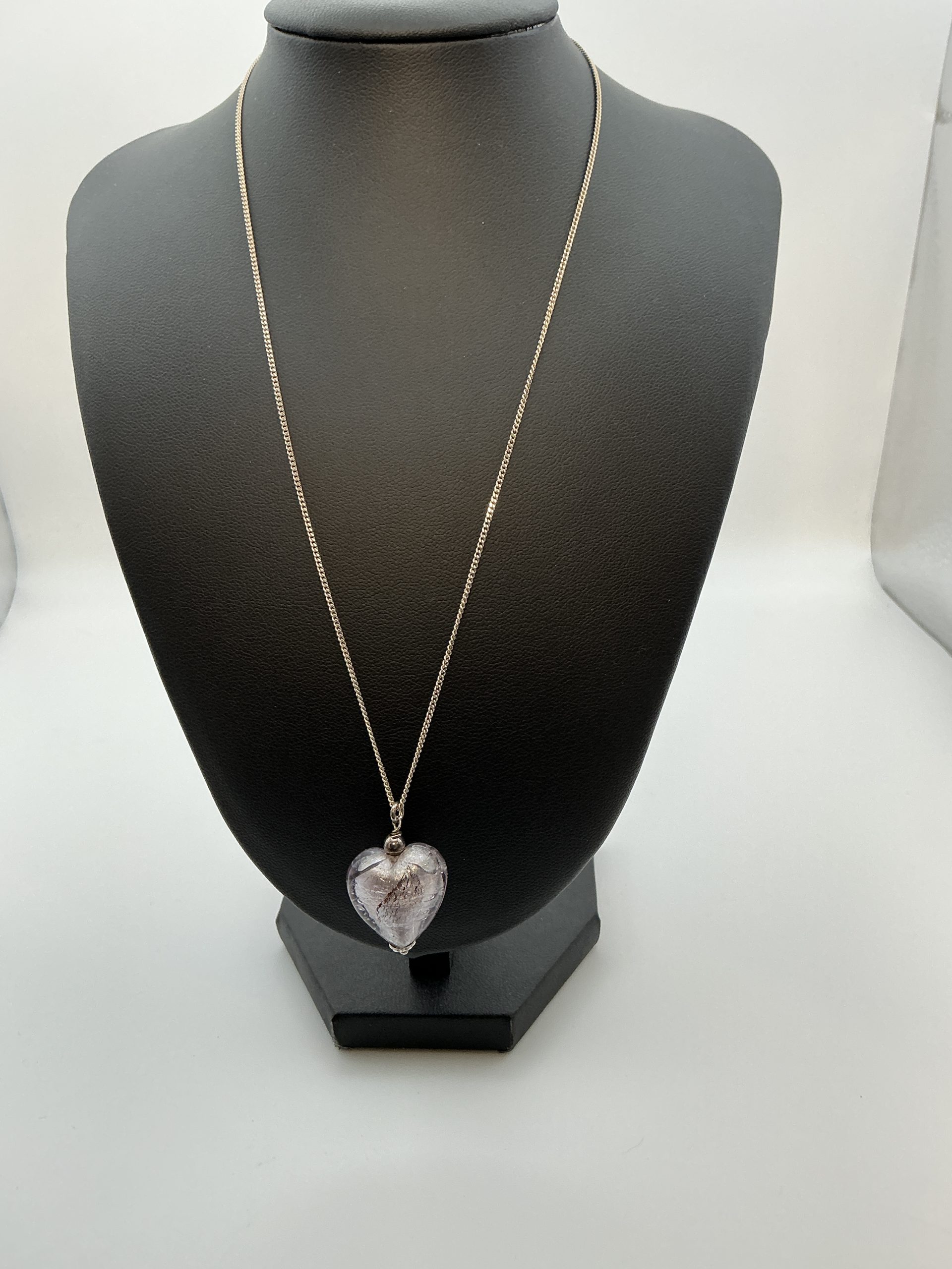 925 Sterling Silver Pink Murano-Style Heart Pendant Necklace – 16 Inch – 7.07g - Image 2