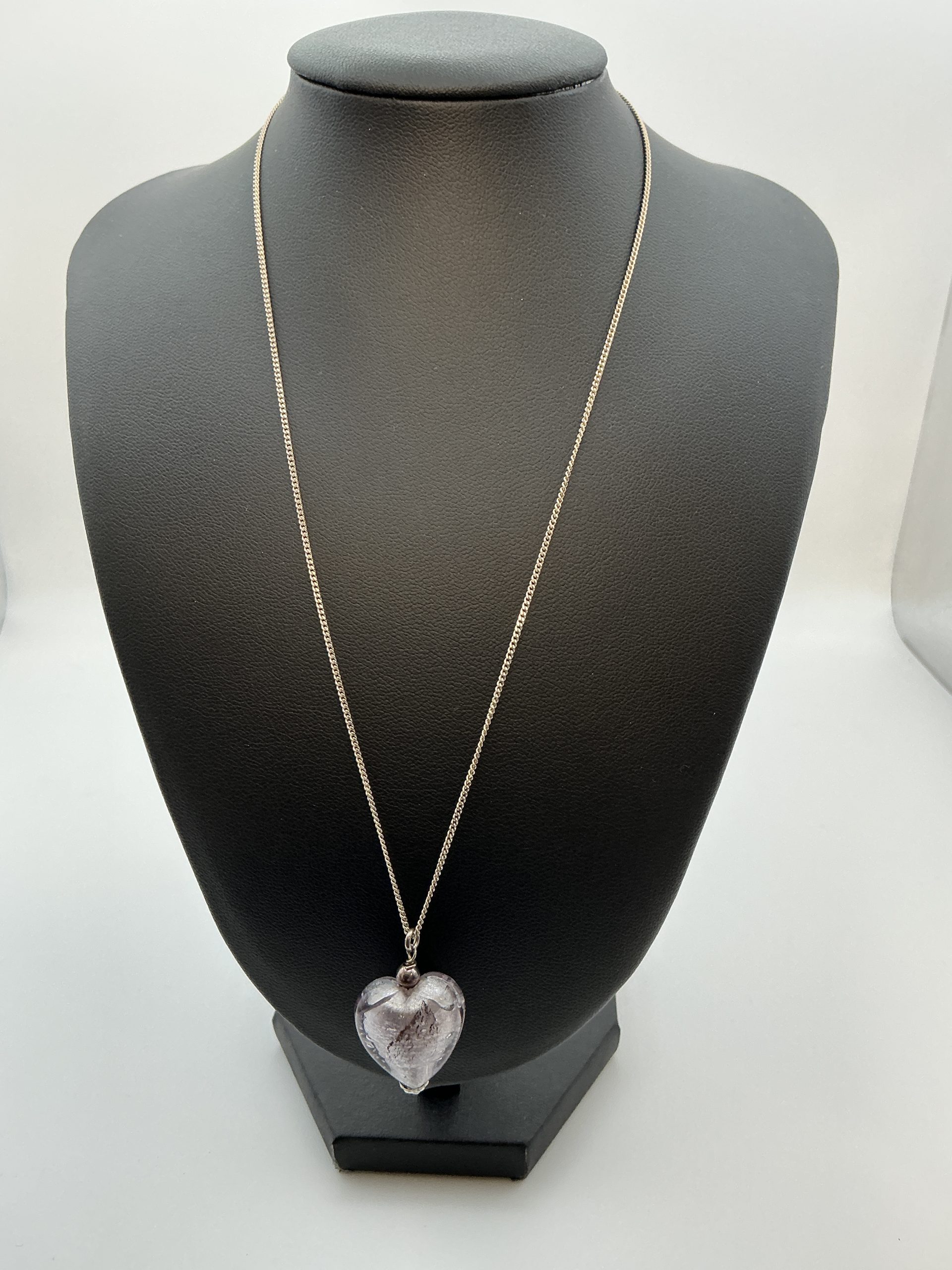 925 Sterling Silver Pink Murano-Style Heart Pendant Necklace – 16 Inch – 7.07g - Image 3