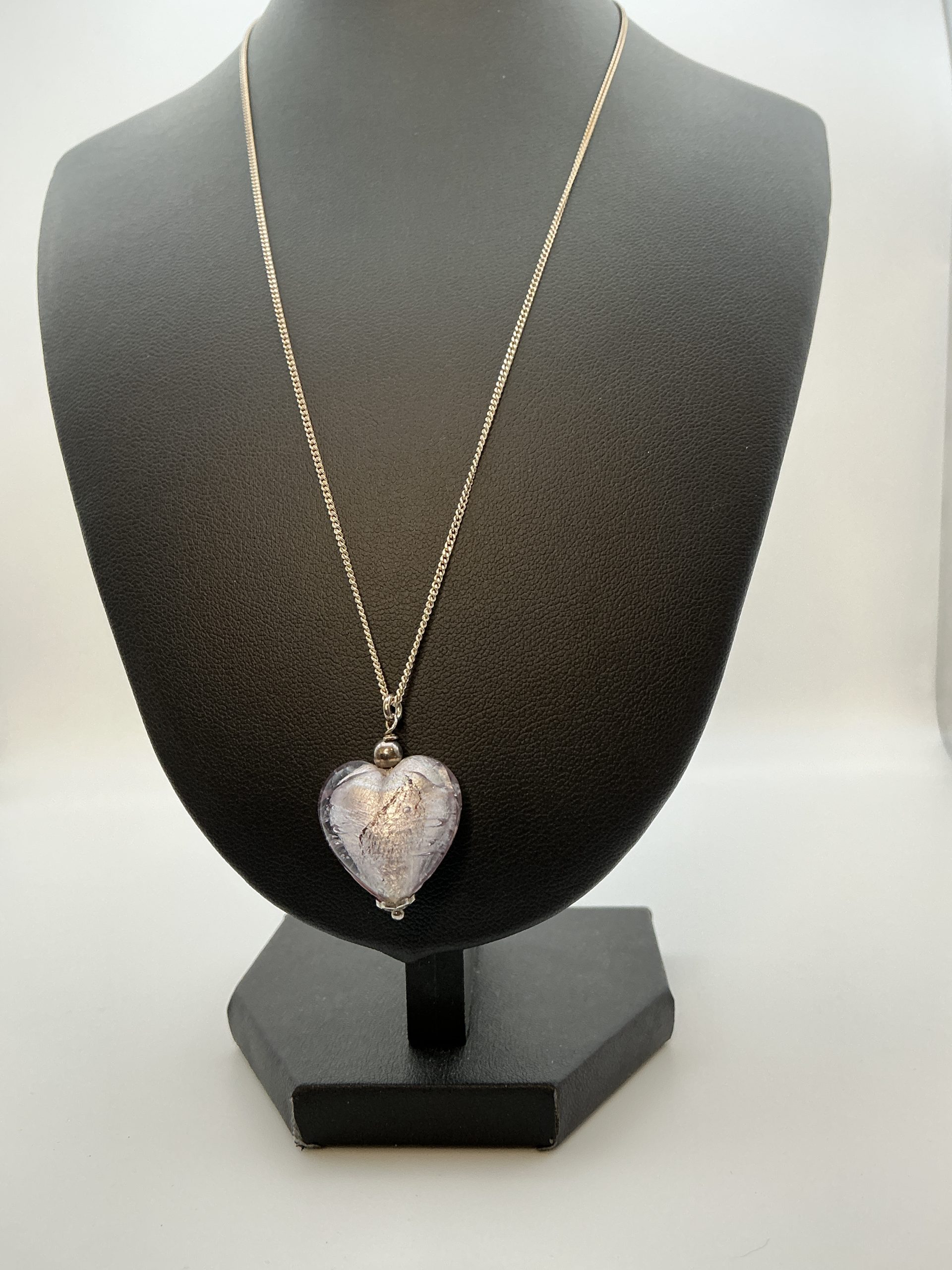 925 Sterling Silver Pink Murano-Style Heart Pendant Necklace – 16 Inch – 7.07g - Image 5