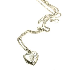 Vintage Silver Rhodium-Plated Heart Locket with 18” Italian 925 Chain – 5.42g – Insured Delivery