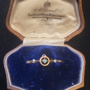Antique 9ct Gold Opal & Pearl Tie Pin in Original R. McDowell & Co. Box – Belfast Jeweller