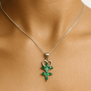 Elegant 925 Sterling Silver 16" Necklace with Emerald Cluster Pendant – 4.13g Fine Jewellery Gift