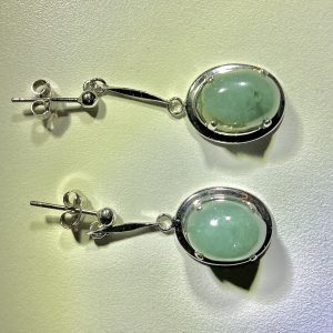 Vintage Sterling Silver Nephrite Jade Drop Earrings